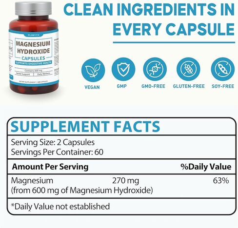 Magnesium Hydroxide Capsules, Gentle Osmotic Digestive Regularity Support, Helps Maintain Comfortable Bowel Routine, Daily GI Balance for Adults - 120 Capsules in Saudi Arabia