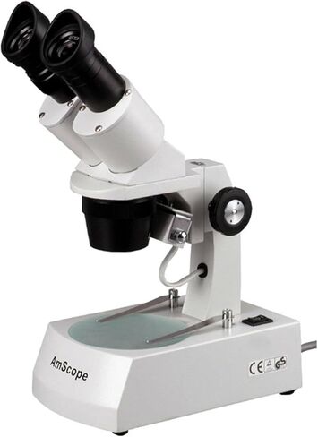AmScope SE305R-A مجهر ستيريو ثنائي العينين مثبت للأمام، عدسات WF10x، تكبير 10X/30X، أهداف 1X و3X، مصدر ضوء هالوجين علوي وسفلي، حامل ذراع، 120 فولت in Saudi Arabia
