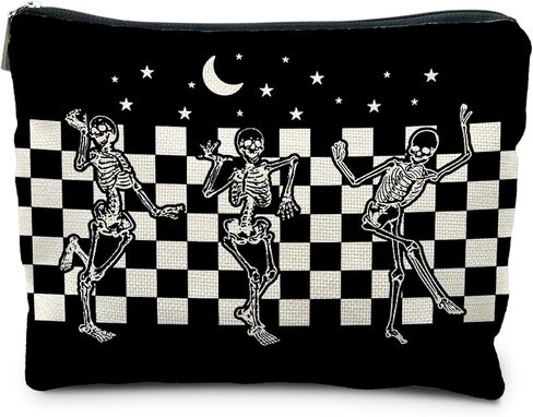 Goth Spooky Gifts for Women, Gothic Horror Skeleton Black Makeup Bag Cosmetic Pouch in Saudi Arabia