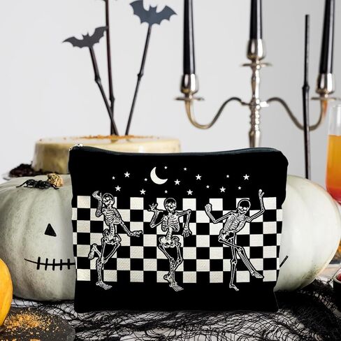 Goth Spooky Gifts for Women, Gothic Horror Skeleton Black Makeup Bag Cosmetic Pouch in Saudi Arabia
