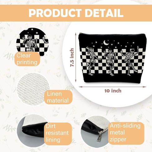 Goth Spooky Gifts for Women, Gothic Horror Skeleton Black Makeup Bag Cosmetic Pouch in Saudi Arabia