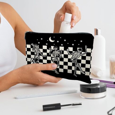 Goth Spooky Gifts for Women, Gothic Horror Skeleton Black Makeup Bag Cosmetic Pouch in Saudi Arabia