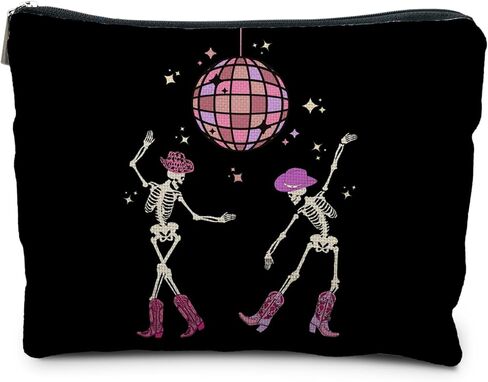 Goth Spooky Gifts for Women, Gothic Horror Skeleton Black Makeup Bag Cosmetic Pouch in Saudi Arabia
