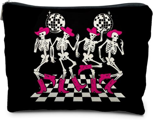 Goth Spooky Gifts for Women, Gothic Horror Skeleton Black Makeup Bag Cosmetic Pouch in Saudi Arabia