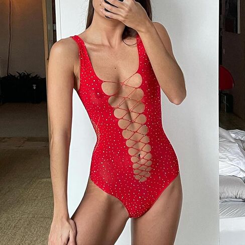 Sexy Lingerie For Women Naughty Sparkle Rhinestone Fishnet Lingerie Set Crotchless Erotic Rave Mesh Bodysuits Outfit in Saudi Arabia