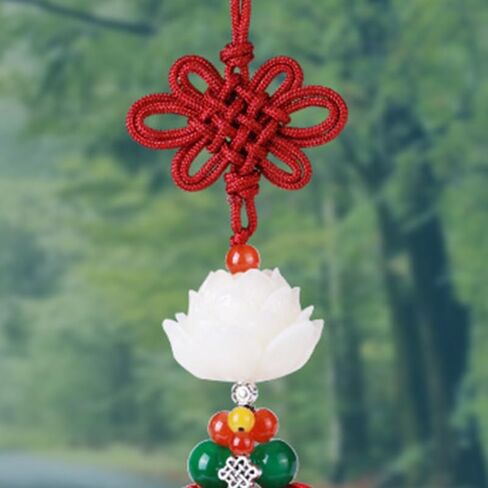 Garneck Car Rear View Mirror Charm Hanging Beads Lotus Pendant Chinese Knot Tassel Car Interior Decoration Home Ornament in Saudi Arabia