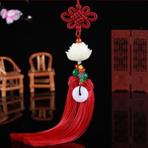 Garneck Car Rear View Mirror Charm Hanging Beads Lotus Pendant Chinese Knot Tassel Car Interior Decoration Home Ornament in Saudi Arabia