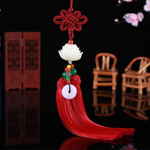 Garneck Car Rear View Mirror Charm Hanging Beads Lotus Pendant Chinese Knot Tassel Car Interior Decoration Home Ornament in Saudi Arabia