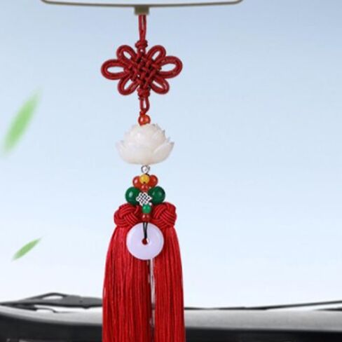 Garneck Car Rear View Mirror Charm Hanging Beads Lotus Pendant Chinese Knot Tassel Car Interior Decoration Home Ornament in Saudi Arabia