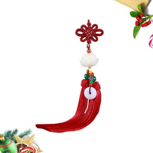 Garneck Car Rear View Mirror Charm Hanging Beads Lotus Pendant Chinese Knot Tassel Car Interior Decoration Home Ornament in Saudi Arabia
