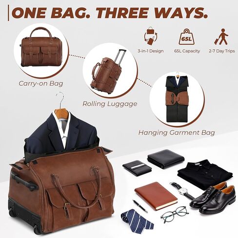 Garment Bags for Travel, 3-in-1 Convertible Duffle Bag with Wheels, Modern Carry-on Travel Bag for Suits, Foldable Rolling Suit Bag for Women Men in Saudi Arabia