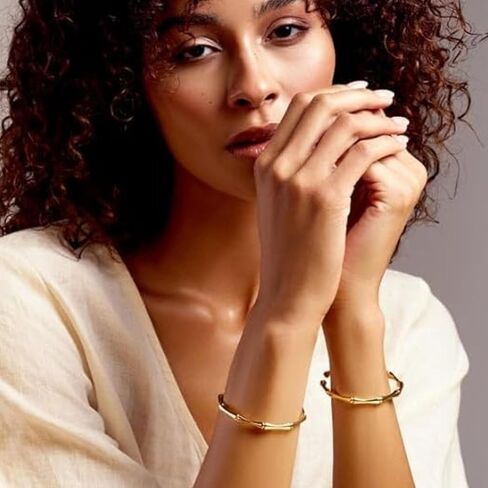 VÓEN Solara Gold Cuff Bracelet for Women - 14K Gold Plated rounded Edge Wrist Cuff Bracelet - Sculptural gold jewelry for women - Modern Polished gold jewelry for Everyday Wear or Gifting in Saudi Arabia