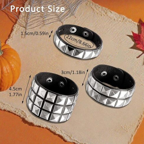 3 PCS Spiked Studded Bracelet Set Punk Rock Leather Bracelet for Women Men 80s Emo Cuff Bracelets Halloween Accessories Gothic Wristband Cuff Bangle Punk Jewelry in Saudi Arabia