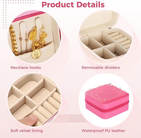 50 قطعة حقيبة سفر صغيرة للمجوهرات، 3.9 بوصة في صندوق مجوهرات للسفر مع بطانة من جلد البولي يوريثان وبطانة مخملية وسحاب للإغلاق، صناديق مجوهرات كبيرة للخواتم والأقراط والقلائد والمعلقات والأساور والساعات in Kuwait