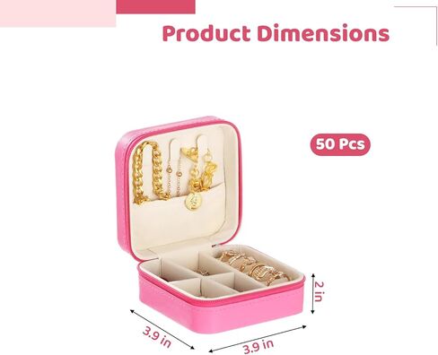 50 قطعة حقيبة سفر صغيرة للمجوهرات، 3.9 بوصة في صندوق مجوهرات للسفر مع بطانة من جلد البولي يوريثان وبطانة مخملية وسحاب للإغلاق، صناديق مجوهرات كبيرة للخواتم والأقراط والقلائد والمعلقات والأساور والساعات in Kuwait