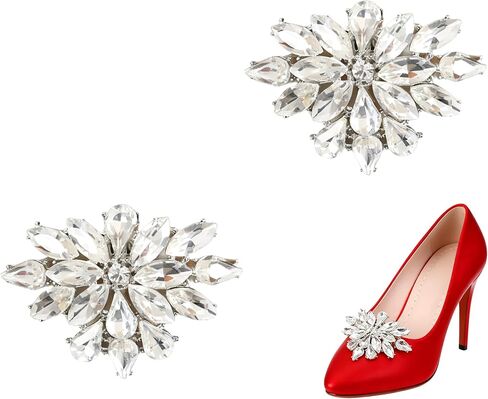 2 PCS Rhinestone Shoe Clips Silver Crystal Shoe Decor Wedding Shoe Charms Detachable Crystal Shoe Clips Buckle Shoe Jewelry High Heels Accessories for Women Shoe Pins for Wedding Party in Saudi Arabia