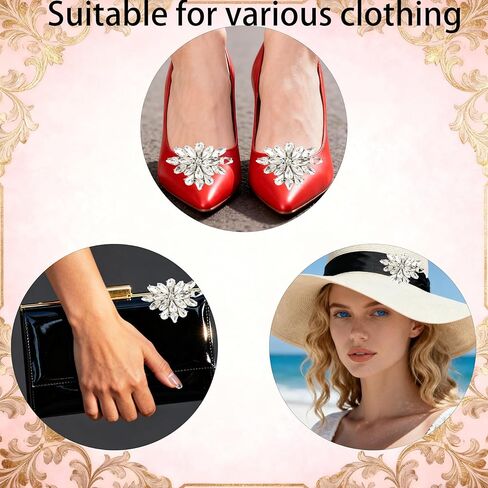 2 PCS Rhinestone Shoe Clips Silver Crystal Shoe Decor Wedding Shoe Charms Detachable Crystal Shoe Clips Buckle Shoe Jewelry High Heels Accessories for Women Shoe Pins for Wedding Party in Saudi Arabia