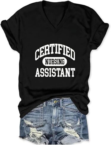 Certified Nursing Assistant Shirts, V Neck T Shirts for Women Short Sleeve Tops Funny Casual Loose Fit Graphic Tees in Kuwait