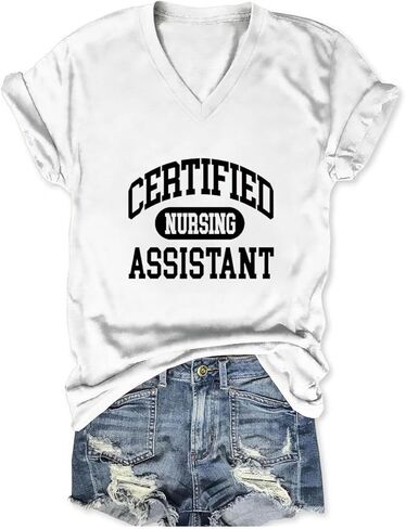Certified Nursing Assistant Shirts, V Neck T Shirts for Women Short Sleeve Tops Funny Casual Loose Fit Graphic Tees in Kuwait