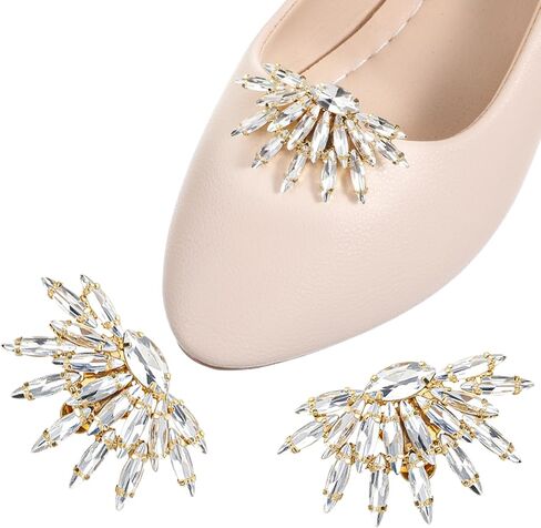 2Pcs Gold Rhinestone Shoe Clips for Women Dress, Brilliant Multicolored Shoe Decorations Clips, Crystal Shoes Decor DIY Wedding Party Mother Gifts in Saudi Arabia