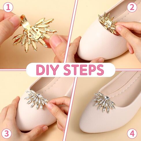 2Pcs Gold Rhinestone Shoe Clips for Women Dress, Brilliant Multicolored Shoe Decorations Clips, Crystal Shoes Decor DIY Wedding Party Mother Gifts in Saudi Arabia