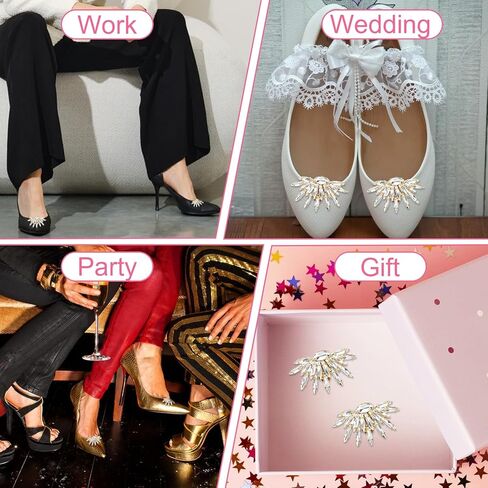 2Pcs Gold Rhinestone Shoe Clips for Women Dress, Brilliant Multicolored Shoe Decorations Clips, Crystal Shoes Decor DIY Wedding Party Mother Gifts in Saudi Arabia