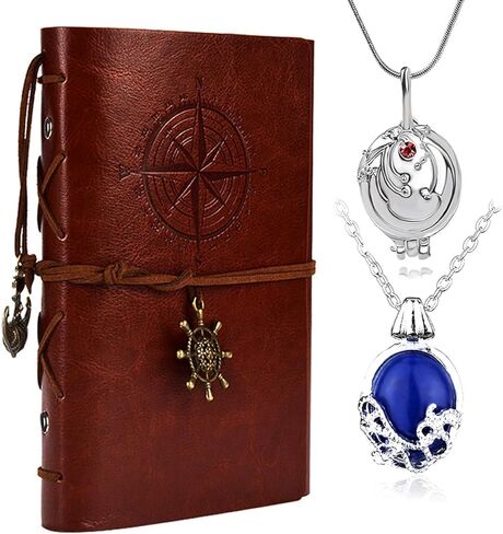 Vampire Katherine Jewelry Set Leather Journal Writing Notebook Elena Gilbert Opening Vervain Locket Necklace for Women Men Halloween Costume Cosplay Movie Props 3 Pcs in Saudi Arabia