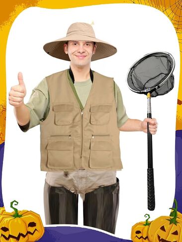 3 Pcs Work Fishing Vest with Hat Insect and Butterfly Net Men's Safari Costume Hunting Waistcoat Fsherman Costume in Saudi Arabia