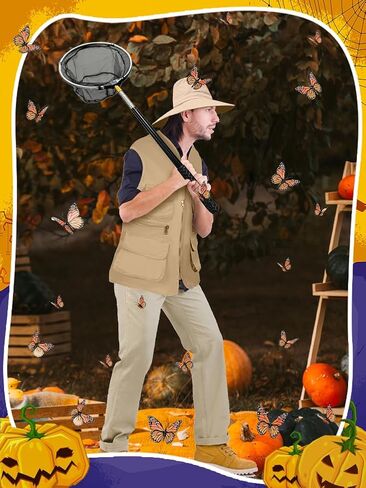3 Pcs Work Fishing Vest with Hat Insect and Butterfly Net Men's Safari Costume Hunting Waistcoat Fsherman Costume in Saudi Arabia