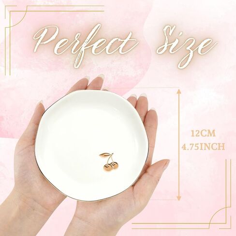 InnoBeta Cherry Gifts for Her - 4.75" Handcrafted Ceramic Ring Dish with Gold Trim, Decorative Trinket Dish for Rings Earrings Necklaces in Saudi Arabia