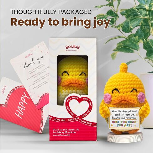 Gossby Positive Duck Crochet - تنفس وتذكر من أنت البطة - هدية ملهمة للنساء والرجال - عيد الميلاد، عيد الميلاد، الدعم العاطفي، هدية طاقة إيجابية لصديق، زملاء العمل in Kuwait