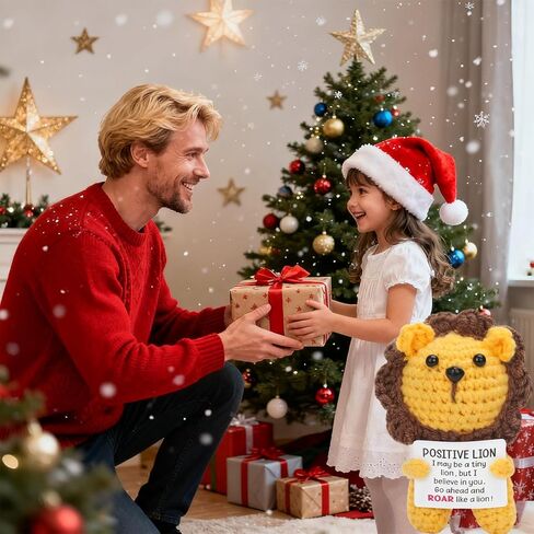 مصغرة مضحك الكروشيه الأسد بطاقة إيجابية، عيد ميلاد عيد الميلاد للنساء الرجال صديق الأخ الأخت أمي أبي صديقها صديقة زميل العمل الجدة عمة، لطيف هدية الدعم العاطفي لها له in Kuwait