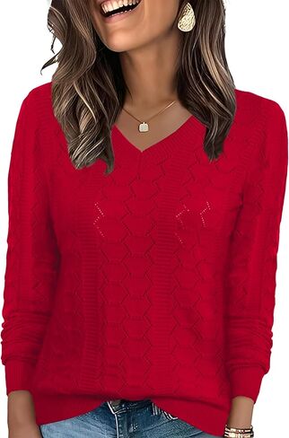 Ivicoer Womens Sweaters V Neck Long Sleeve Pullover Tops Hollow Out Fall Outfits Fashion Clothing 2025 in Saudi Arabia