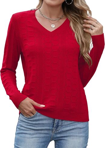 Ivicoer Womens Sweaters V Neck Long Sleeve Pullover Tops Hollow Out Fall Outfits Fashion Clothing 2025 in Saudi Arabia