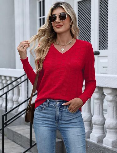 Ivicoer Womens Sweaters V Neck Long Sleeve Pullover Tops Hollow Out Fall Outfits Fashion Clothing 2025 in Saudi Arabia