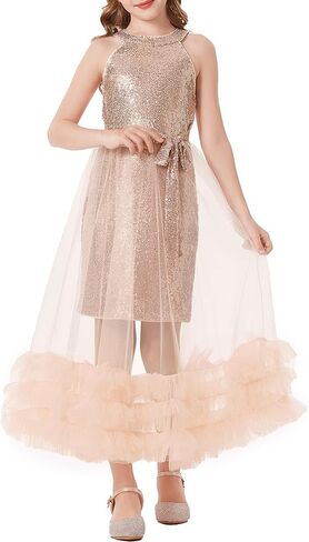 GRACE KARIN Girls Sequin Party Dress Formal Sparkly Pageant Tulle Maxi Teen Prom Halter Dresses for 7-14 Years in Saudi Arabia