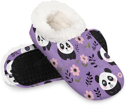 شباشب للنساء على شكل زهرة الباندا، شبشب منزلي دافئ ناعم ومريح مع ظهر مغلق غامض ومضاد للانزلاق ونعل إسفنجي ميموري غير قابل للانزلاق لغرفة النوم الداخلية أحذية الشتاء للسيدات مقاس متوسط ​​7-8 in Kuwait