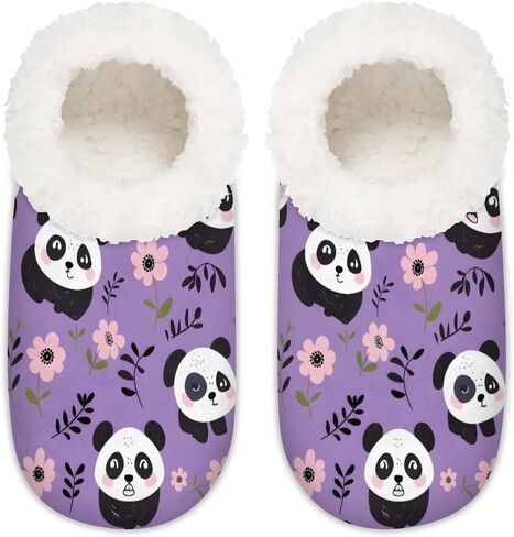 شباشب للنساء على شكل زهرة الباندا، شبشب منزلي دافئ ناعم ومريح مع ظهر مغلق غامض ومضاد للانزلاق ونعل إسفنجي ميموري غير قابل للانزلاق لغرفة النوم الداخلية أحذية الشتاء للسيدات مقاس متوسط ​​7-8 in Kuwait