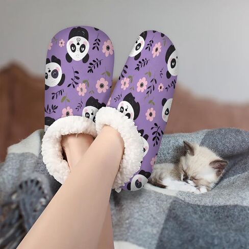 شباشب للنساء على شكل زهرة الباندا، شبشب منزلي دافئ ناعم ومريح مع ظهر مغلق غامض ومضاد للانزلاق ونعل إسفنجي ميموري غير قابل للانزلاق لغرفة النوم الداخلية أحذية الشتاء للسيدات مقاس متوسط ​​7-8 in Kuwait