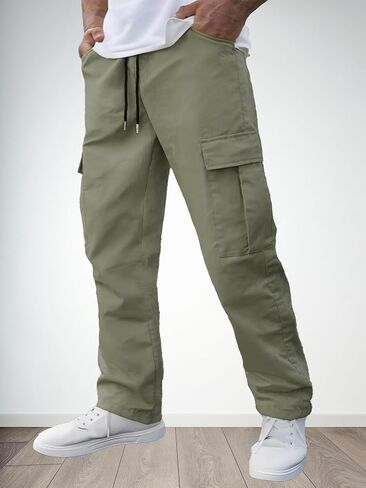 Mens Cargo Pants with Drawstring Elastic Waistband & Multiple Pockets, Utility Work Pants for Men, Casual Outdoor Hiking in Saudi Arabia
