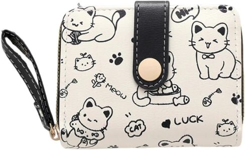 Cat Wallet Cute Small PU Wallet Card Holder Coin Purse With ID Window For Women in Saudi Arabia