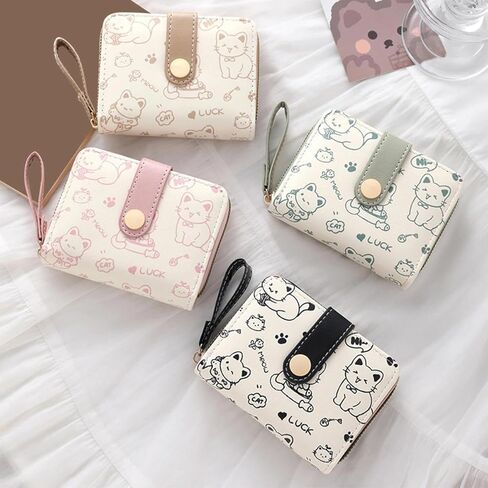 Cat Wallet Cute Small PU Wallet Card Holder Coin Purse With ID Window For Women in Saudi Arabia