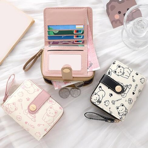 Cat Wallet Cute Small PU Wallet Card Holder Coin Purse With ID Window For Women in Saudi Arabia