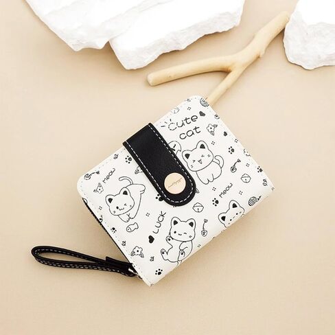 Cat Wallet Cute Small PU Wallet Card Holder Coin Purse With ID Window For Women in Saudi Arabia