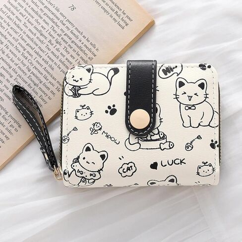 Cat Wallet Cute Small PU Wallet Card Holder Coin Purse With ID Window For Women in Saudi Arabia