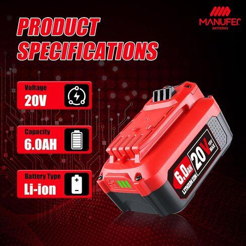 MANUFER 2 Pack 6.0Ah 20V V20 Lithium-ion Battery Replacement for Craftsman 20V Battery CMCB202 CMCB204 CMCB205 CMCB206 CMCB204-2 CMCB202-2 Cordless Power Tools in Saudi Arabia