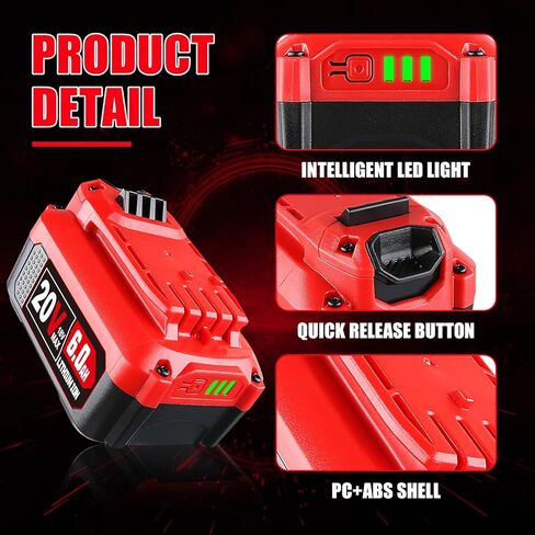 MANUFER 2 Pack 6.0Ah 20V V20 Lithium-ion Battery Replacement for Craftsman 20V Battery CMCB202 CMCB204 CMCB205 CMCB206 CMCB204-2 CMCB202-2 Cordless Power Tools in Saudi Arabia