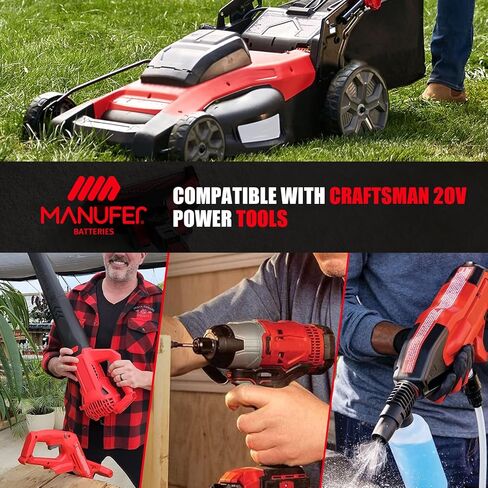 MANUFER 2 Pack 6.0Ah 20V V20 Lithium-ion Battery Replacement for Craftsman 20V Battery CMCB202 CMCB204 CMCB205 CMCB206 CMCB204-2 CMCB202-2 Cordless Power Tools in Saudi Arabia
