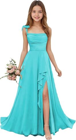 Rlweus Junior Bridesmaid Dresses Wedding Chiffon Flower Girl Dress A-Line for Teen Girls Sleeveless Formal Prom Gowns in Saudi Arabia