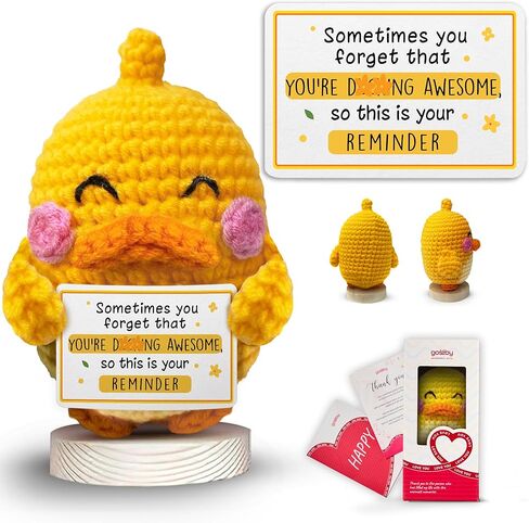 Gossby Positive Duck Crochet - تنفس وتذكر من أنت البطة - هدية ملهمة للنساء والرجال - عيد الميلاد، عيد الميلاد، الدعم العاطفي، هدية طاقة إيجابية لصديق، زملاء العمل in Kuwait